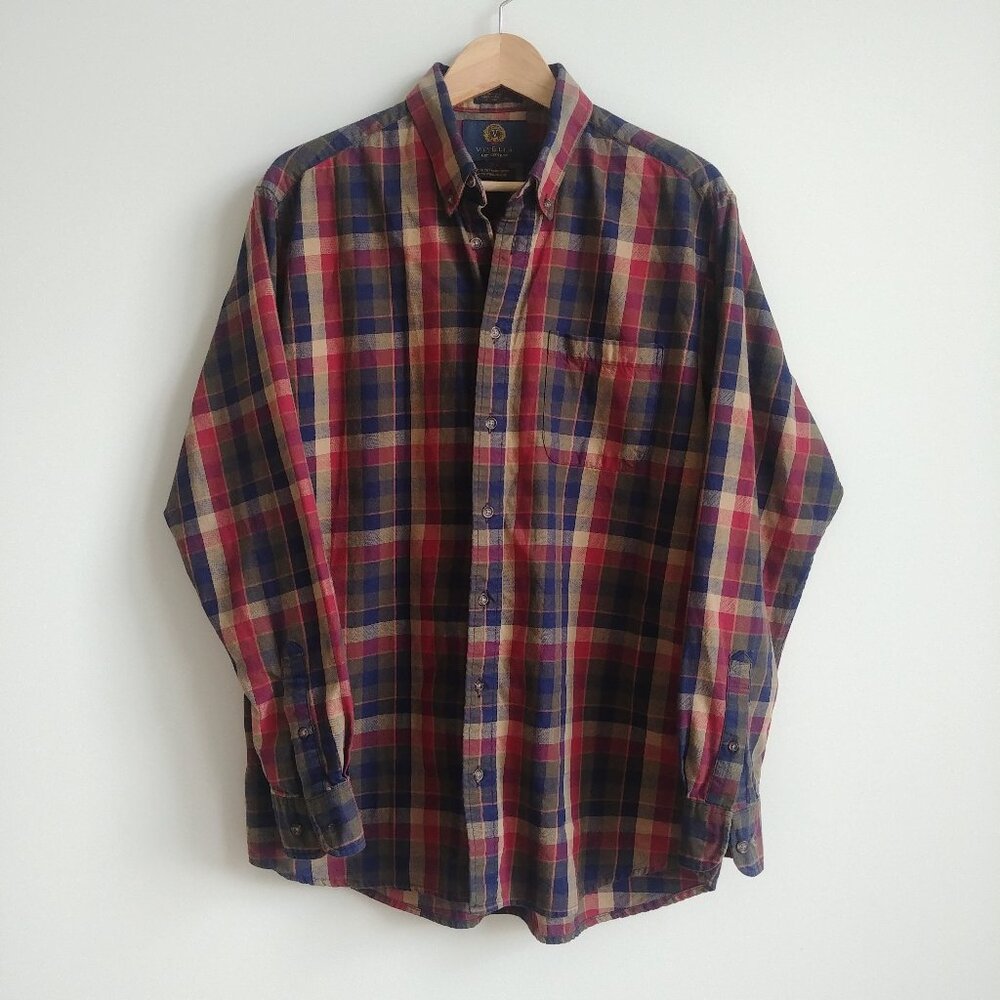 Viyella Men cotton wool made in Canada button down shirt plaid flannel Large